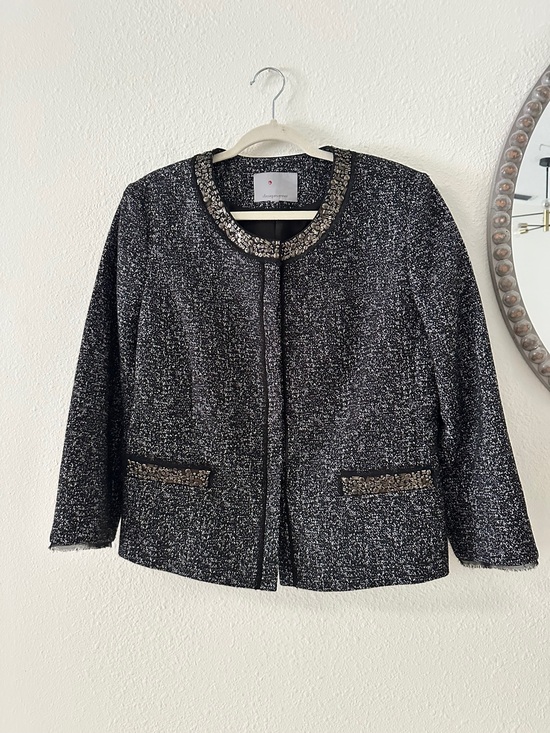 Classiques Entier Jackets & Blazers - Classiques Entier Black Tweed Embellished Collar Jacket